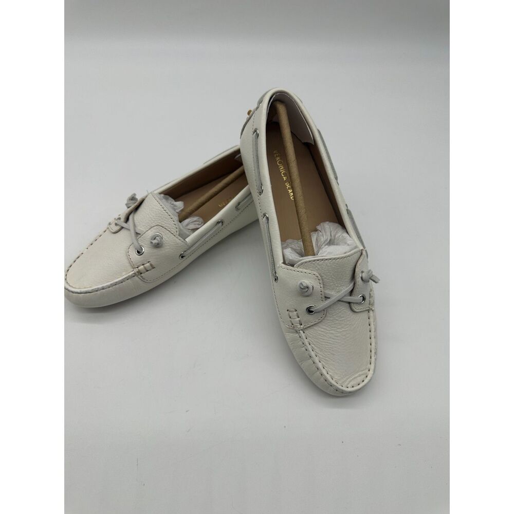 Veronica Beard Jia Boater Loafer Sz 7 M Upper Leather Coconut White NWT - Picture 7 of 10